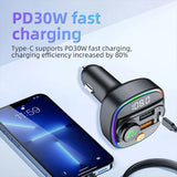 Tasshz Bluetooth 5.3 FM Transmitter Handsfree Car AUX  MP3 Player with 22.5W & PD30W Fast Charge Adapter