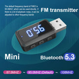 Tasshz Car Bluetooth 5.3 FM Mini USB Transmitter Receiver with LED Display Handsfree Call Car Kit Auto Wireless Audio For FM Radio