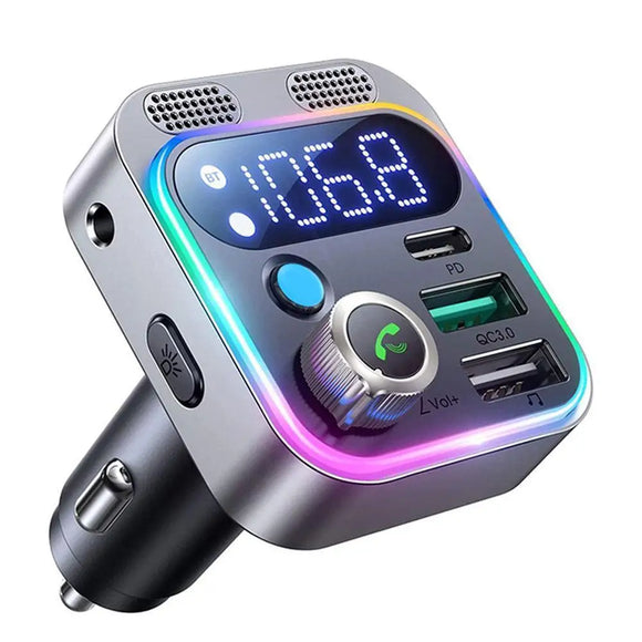 Tasshz Bluetooth 5.3 FM Transmitter 4 Port USB Car Charger Type C PD 250W Fast Charging Adapter