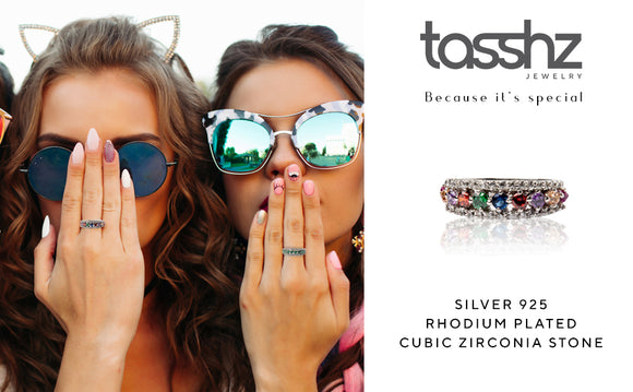 Tasshz Engagement 22K 925 Sterling Silver Band Ring | CZ Promise Band Ring