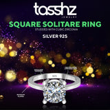Tasshz Engagement Ring 925 Sterling Squared Silver Solitaire Ring for Women CZ Cubic Zirconia